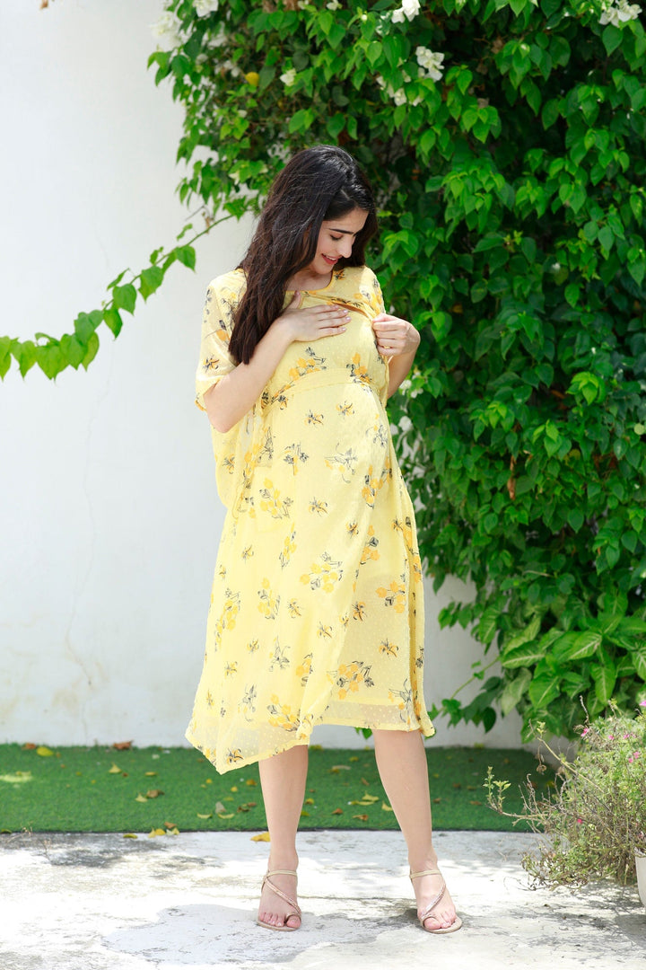 Yellowish Cream Blossom Maternity & Nursing Dress momzjoy.com