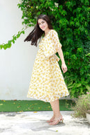 Pretty Mustard Butterflying Maternity & Nursing Chiffon Dress momzjoy.com