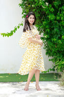 Pretty Mustard Butterflying Maternity & Nursing Chiffon Dress momzjoy.com