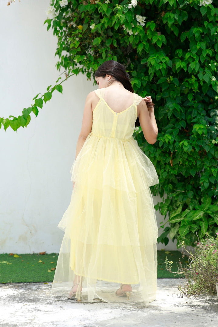 Dazzling Pastel Yellow Maternity Layered Dress momzjoy.com