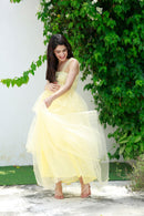 Dazzling Pastel Yellow Maternity Layered Dress momzjoy.com