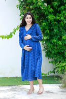 Pleasing Azure Blue Maternity & Nursing Dress (100% Cotton) momzjoy.com