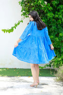 Pretty Indigo Blue Maternity & Nursing Dress (100% Cotton) MOMZJOY.COM