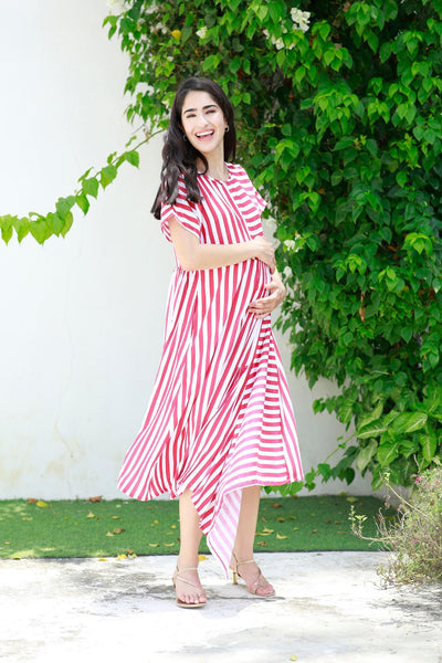 Love Red Striped Maternity & Nursing Dress momzjoy.com