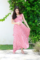 Breezy Red Striped Maternity & Nursing Long Maxi momzjoy.com