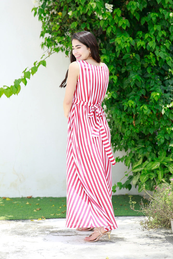 Breezy Red Striped Maternity & Nursing Long Maxi momzjoy.com