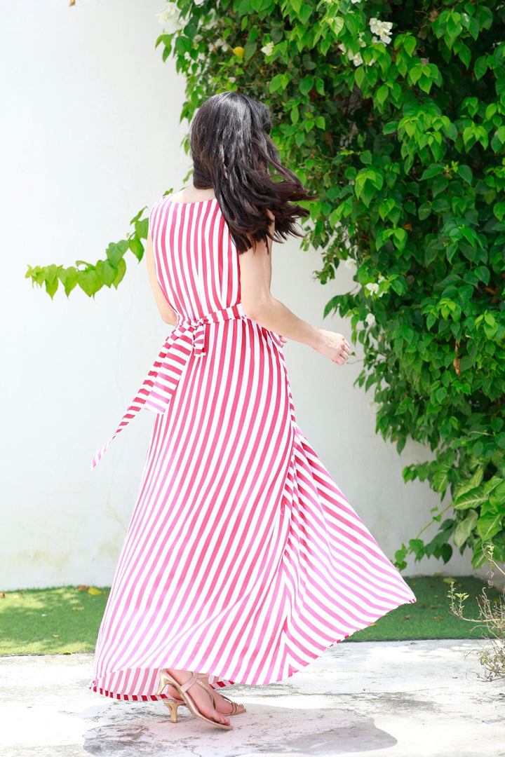 Breezy Red Striped Maternity & Nursing Long Maxi momzjoy.com