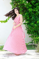 Breezy Red Striped Maternity & Nursing Long Maxi momzjoy.com