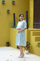 Dusty Green Striped Maternity & Nursing Layered Dress momzjoy.com