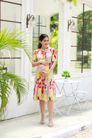 Candy Flower Bomb Maternity & Nursing Pintucks Frill Shirt Dress momzjoy.com