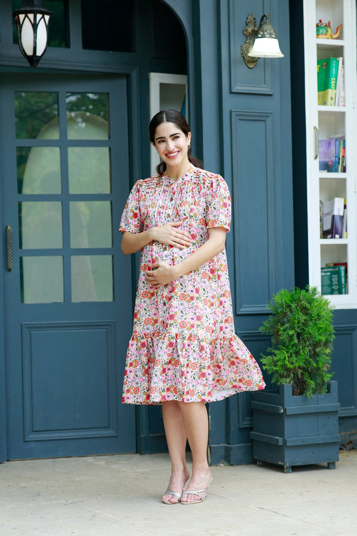 Quirky Amber Floral Punch Maternity & Nursing Dress momzjoy.com