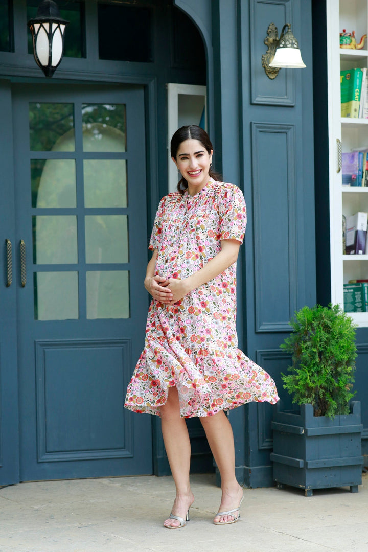 Quirky Amber Floral Punch Maternity & Nursing Dress momzjoy.com