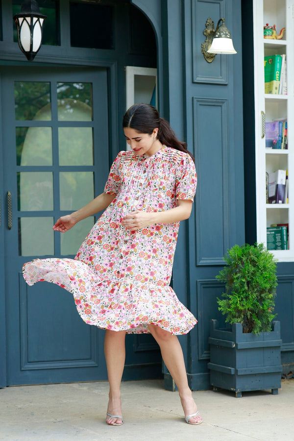 Quirky Amber Floral Punch Maternity & Nursing Dress momzjoy.com