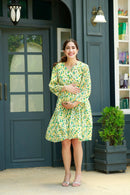Green Blooming Garden Maternity & Nursing Dress MOMZJOY.COM