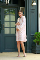 Elegant Pastel Pink Rainbow Maternity & Nursing Shirt Dress momzjoy.com