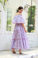 Blossom Pink Off-Shoulder Maternity Maxi Dress MOMZJOY.COM