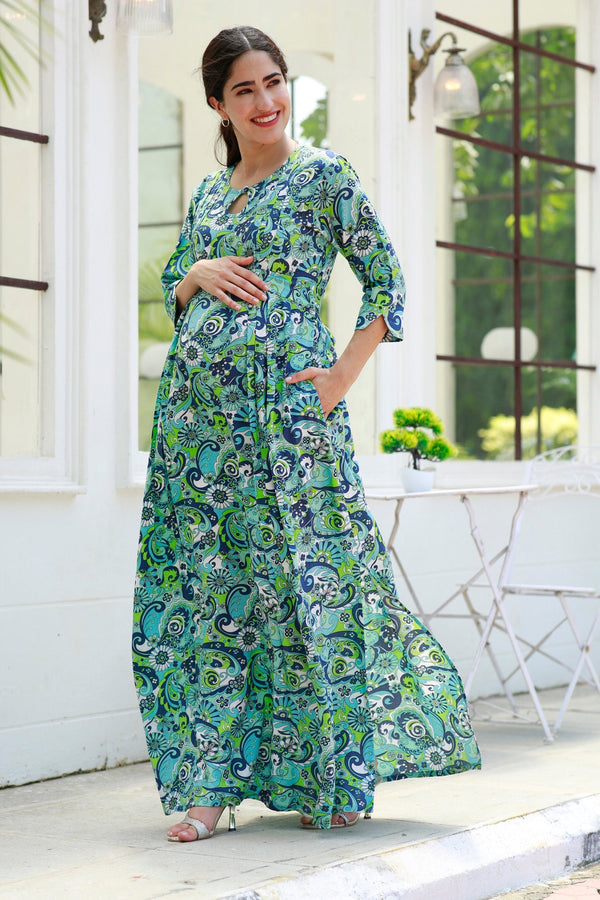 Classic Daisy Side Slit Concealed Zips Maternity & Nursing Dress MOMZJOY.COM
