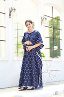 Elegant Indigo Ikat Maternity & Nursing Kaftan (100% Cotton) momzjoy.com