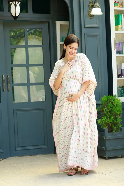 Creamy Candy Maternity & Nursing Kaftan Dress (100% Cotton) momzjoy.com