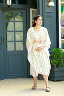 Elegant Olive Maternity & Nursing Kaftan (100% Cotton) momzjoy.com
