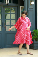 Classic Fuchsia Ikat Maternity & Nursing Kaftan Shirt Dress (100% Cotton) MOMZJOY.COM