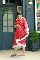Poppy Red Ikat Maternity & Nursing Kaftan (100% Cotton) momzjoy.com