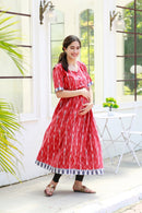 Love Berry Red Ikat Maternity & Nursing Kurta (100% Cotton) MOMZJOY.COM