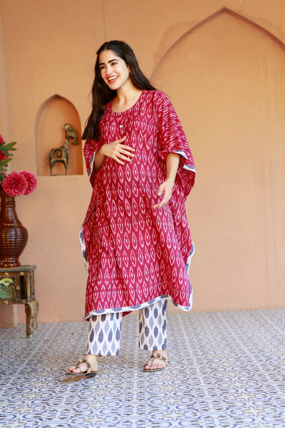 Rouge Ikat Maternity & Nursing Kaftan Set (100% Cotton) momzjoy.com