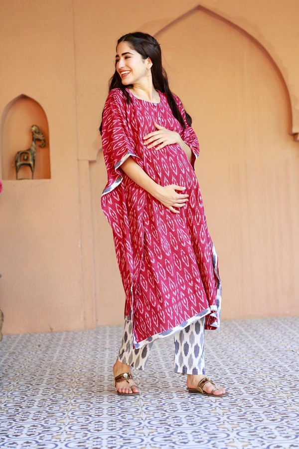 Rouge Ikat Maternity & Nursing Kaftan Set (100% Cotton) momzjoy.com