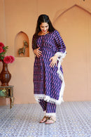 Luxe Navy-Pink Ikat Maternity & Nursing Kaftan Coord Set (100% Cotton) (2 pc) momzjoy.com