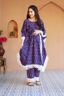 Luxe Navy-Pink Ikat Maternity & Nursing Kaftan Coord Set (100% Cotton) (2 pc) momzjoy.com