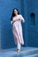 Blushing Pink Maternity & Nursing Kurta + Bump Band Bottom + Dupatta (3 Pc) (100% Cotton) momzjoy.com