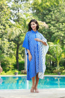 Chic Nautical Azure Blue Maternity & Nursing Kaftan Shirt Dress MOMZJOY.COM