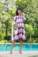 Winsome Orchid Checks Maternity & Nursing Pintucks Dress MOMZJOY.COM