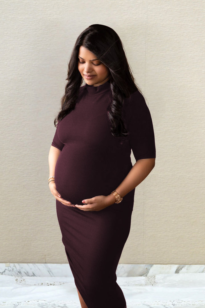 Classic Magenta Stretchable Maternity Dress MOMZJOY.COM