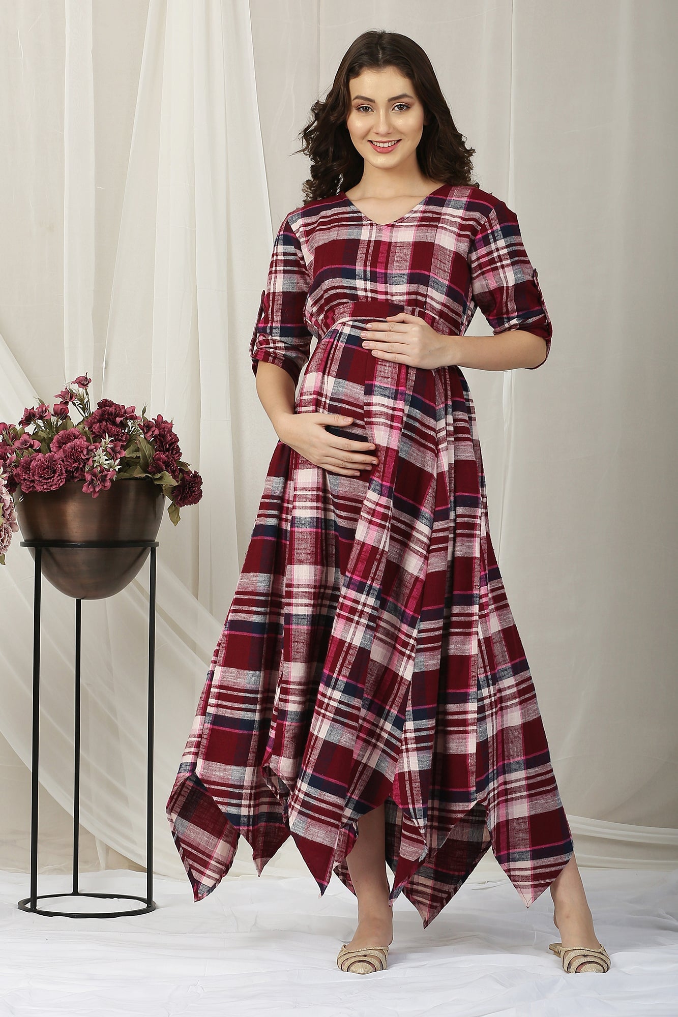 Women's Pure Cotton Printed Maternity Gown/Maternity wear/Feeding Nighty  A-line Maternity Feeding Dress Maternity Kurti Gown for Women