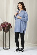 Denim Blue Maternity & Nursing Shirt (100% Cotton) momzjoy.com