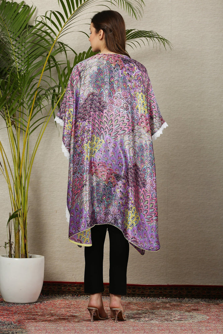 Plum Peacock Fringe Maternity Satin Cover Up momzjoy.com