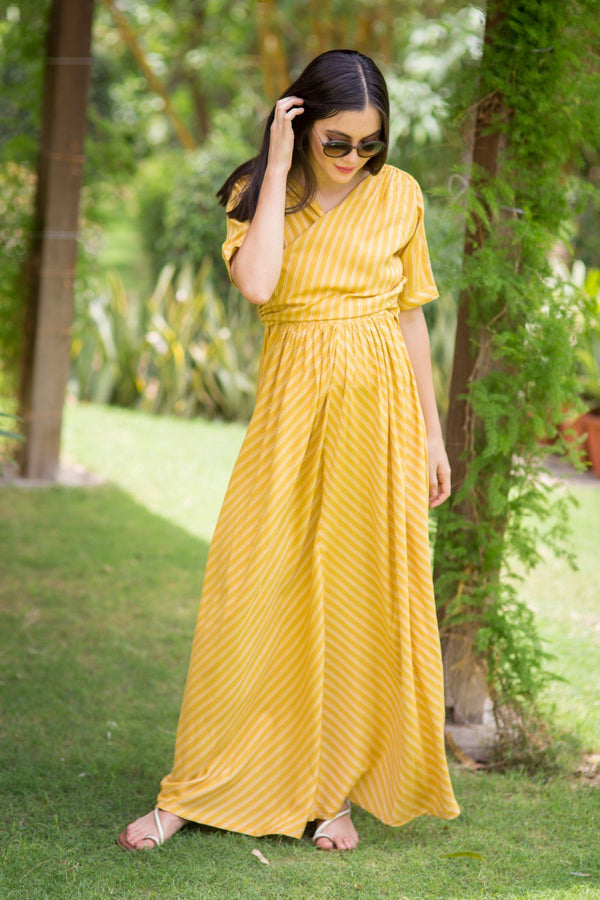 Tuscany Striped Maternity & Nursing Wrap Dress - MOMZJOY.COM