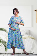 Ivory Floral Maternity & Nursing Dress / Delivery Gown/ Night Dress + Matching Swaddle Set Of 2 MOMZJOY.COM