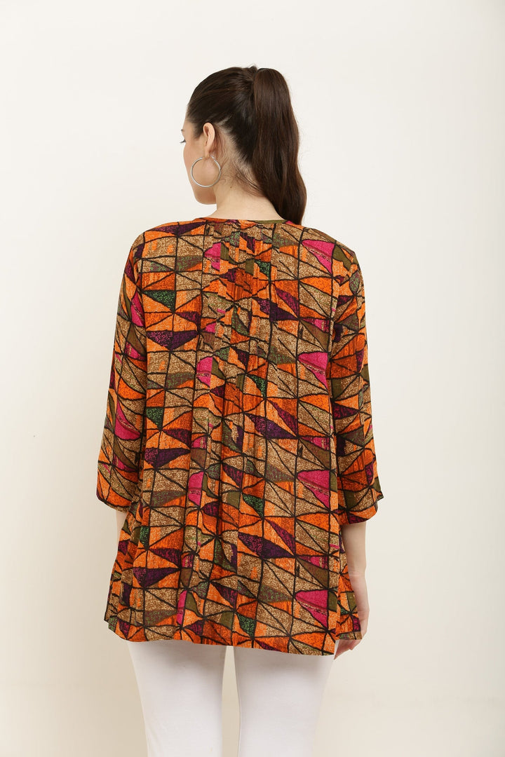 Colorful Geometric Maternity & Nursing Pintucks Top MOMZJOY.COM