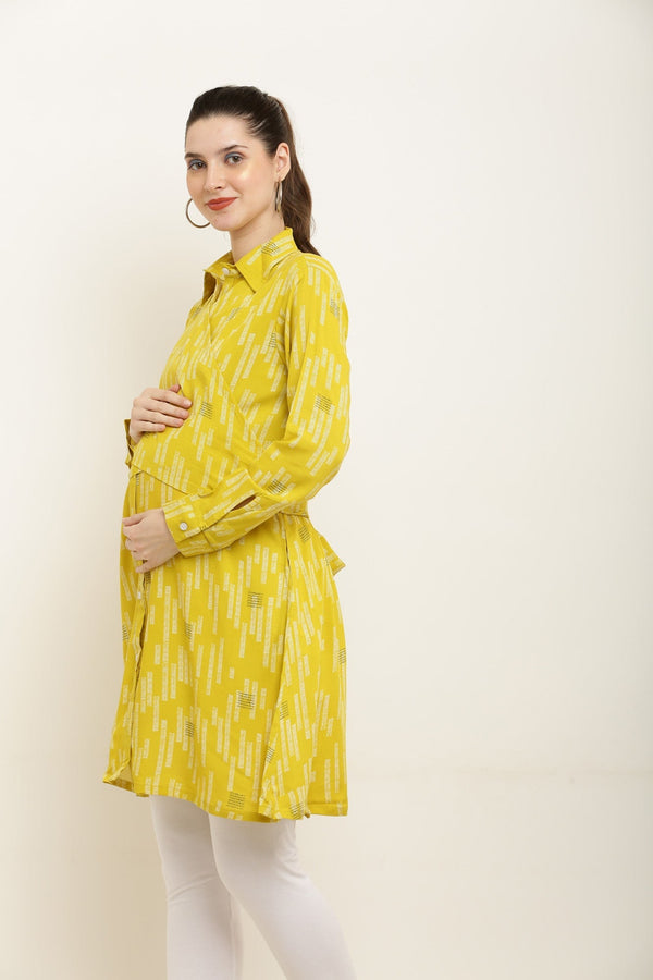 Classic Lime Green Stripe Maternity & Nursing Wrap Shirt Dress momzjoy.com