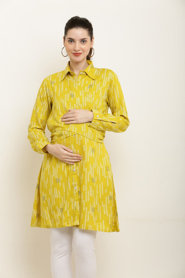 Classic Lime Green Stripe Maternity & Nursing Wrap Shirt Dress momzjoy.com