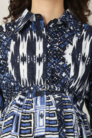 Vintage Indigo Blue Ikkat Maternity & Nursing Dress MOMZJOY.COM