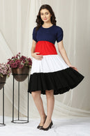 Fashionable Peppy Blue & Red Layered Maternity Top MOMZJOY.COM