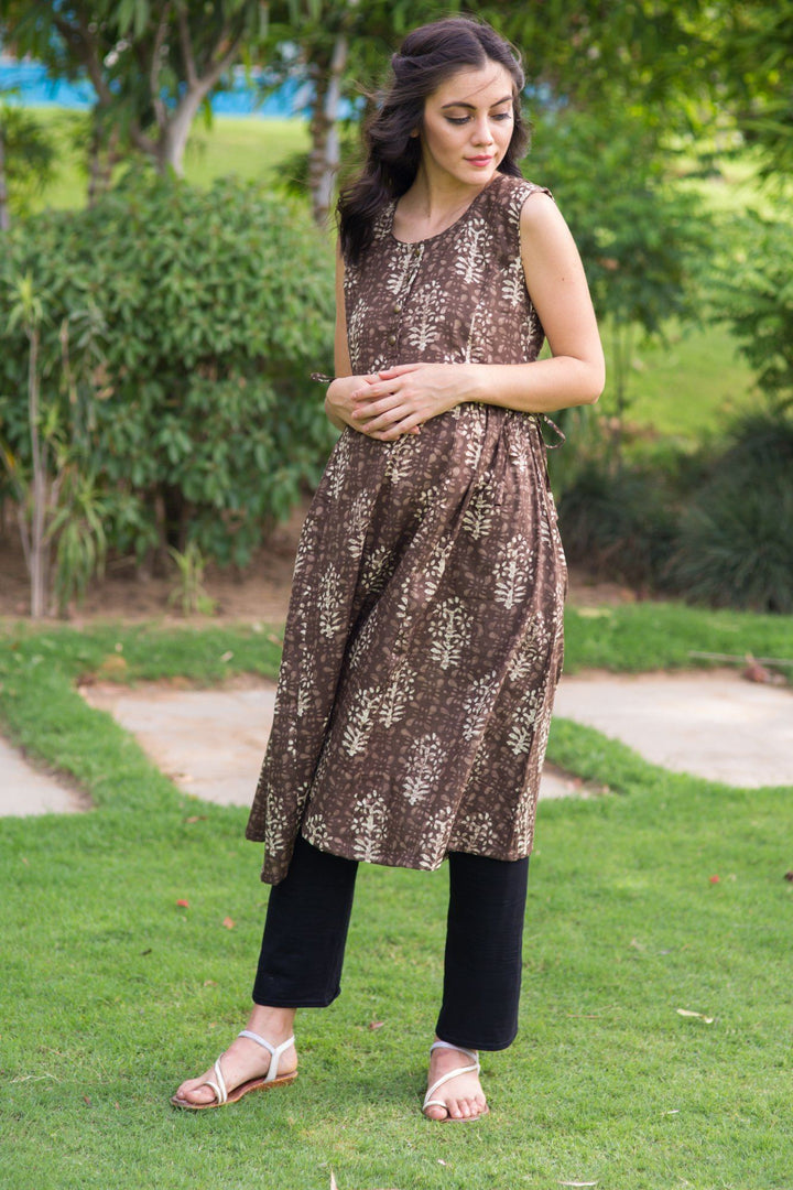 Cedar Block Print Moonflower Nursing Kurta momzjoy.com