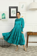 Premium Satin Emerald Green Formal Maternity & Nursing Pintucks Frill Dress momzjoy.com