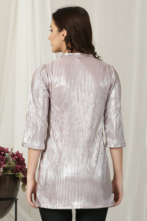 Luxe Graceful Beige Pleated Shimmer Maternity Top MOMZJOY.COM