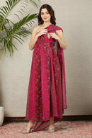 Luxe Fuchsia Blooming Bouquet One Shoulder Maternity & Nursing Gown MOMZJOY.COM