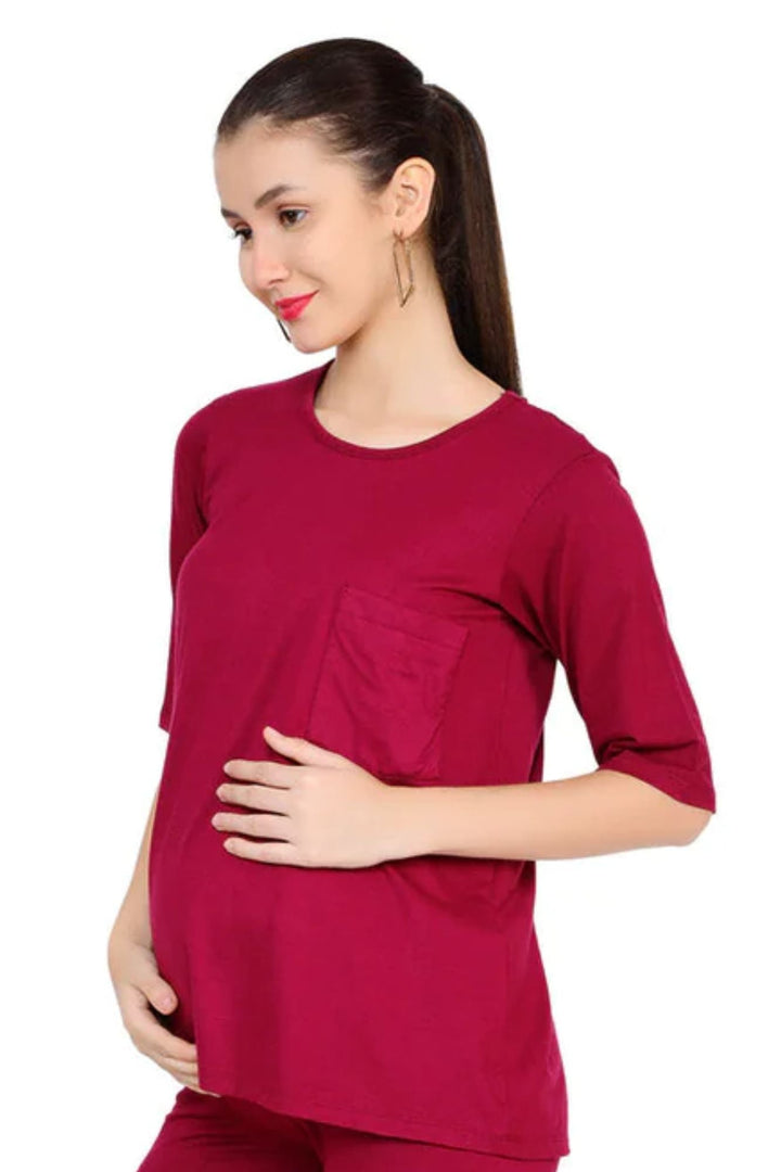 Burgundy Maternity Top MOMZJOY.COM